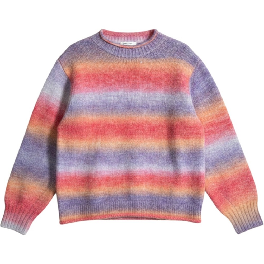 Xirena Ombre Knit Sweater S Pink Purple Striped Fuzzy Crewneck Boho Sunset